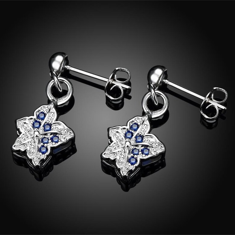 Wholesale Trendy Silvermaple leaf shape Dangle Earring for women blue crystal earring party jewelry TGSPDE002 1
