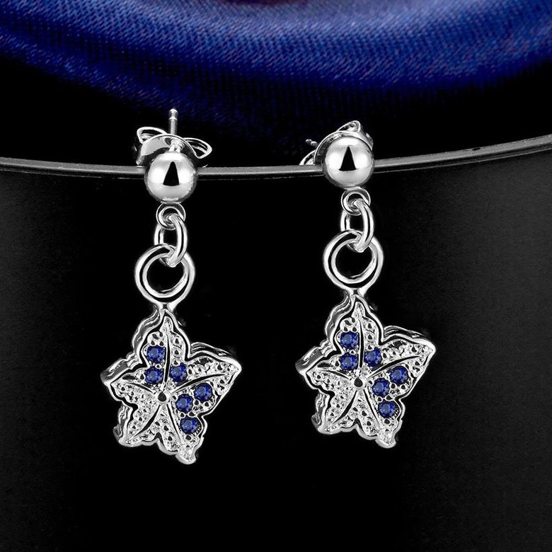 Wholesale Trendy Silvermaple leaf shape Dangle Earring for women blue crystal earring party jewelry TGSPDE002 3