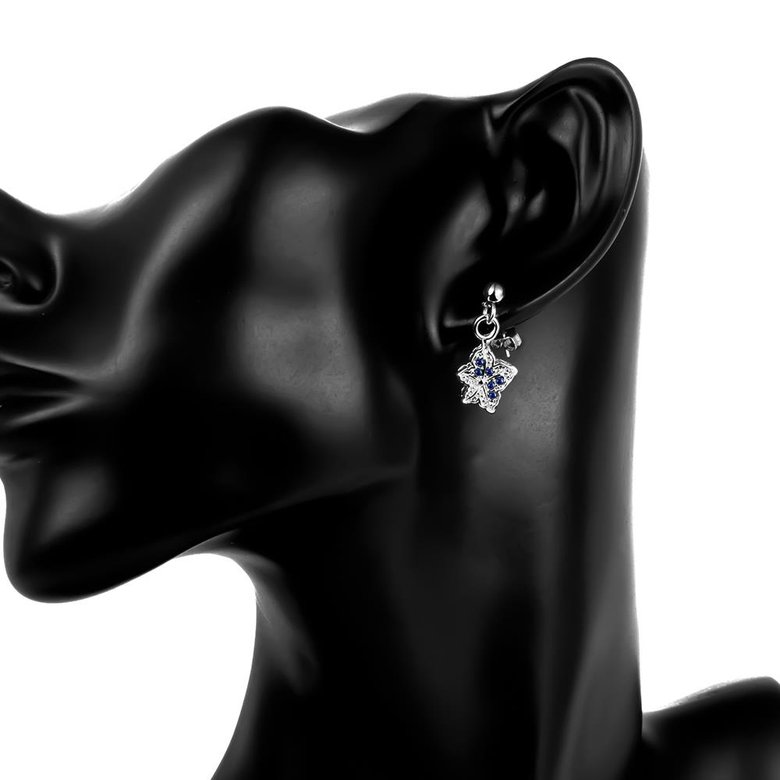 Wholesale Trendy Silvermaple leaf shape Dangle Earring for women blue crystal earring party jewelry TGSPDE002 4