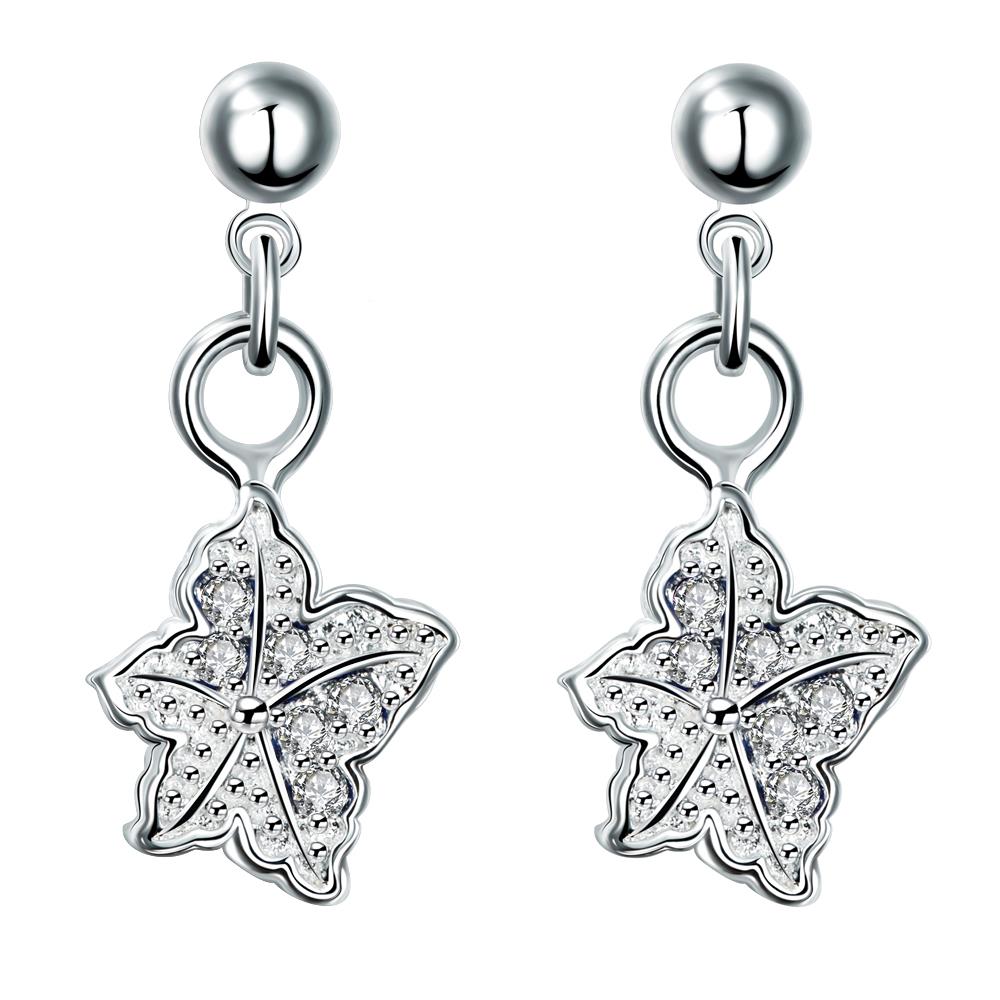 Wholesale Trendy Silvermaple leaf shape Dangle Earring for women blue crystal earring party jewelry TGSPDE002 5