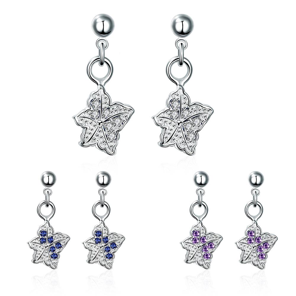 Wholesale Trendy Silvermaple leaf shape Dangle Earring for women blue crystal earring party jewelry TGSPDE002 6
