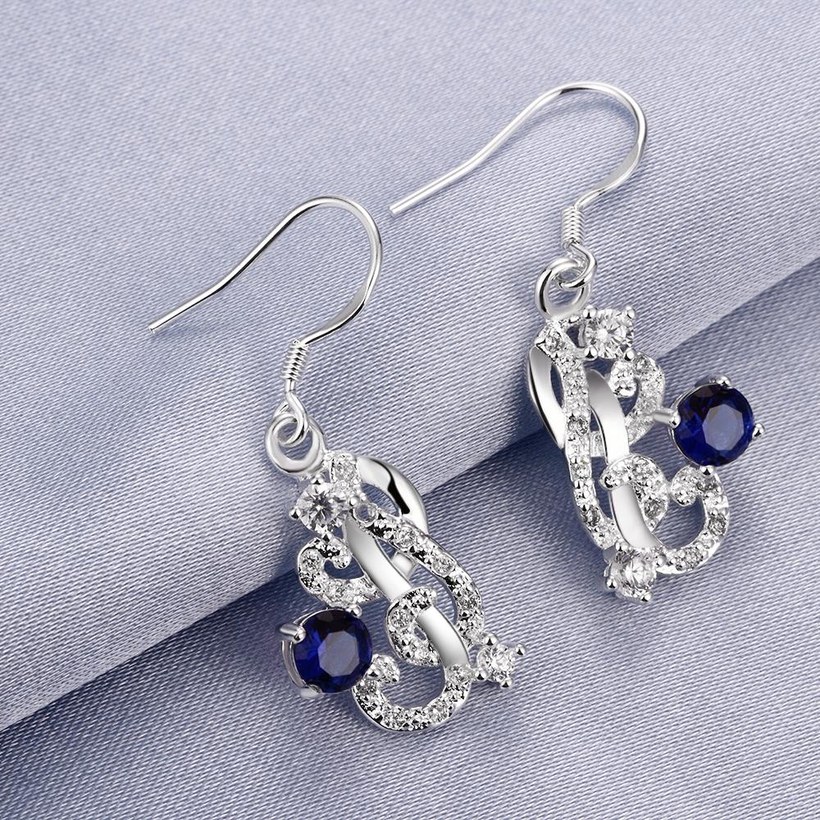 Wholesale Classic Silver Geometric Dangle Earring Blue crystal long Drop Earrings For Women Bridal Wedding Jewelry Gifts TGSPDE068 0