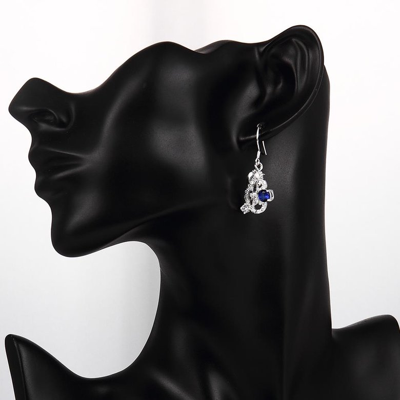 Wholesale Classic Silver Geometric Dangle Earring Blue crystal long Drop Earrings For Women Bridal Wedding Jewelry Gifts TGSPDE068 1