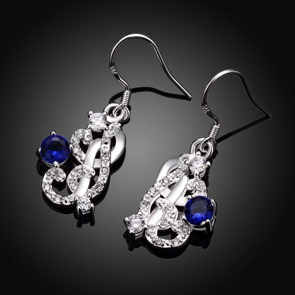Wholesale Classic Silver Geometric Dangle Earring Blue crystal long Drop Earrings For Women Bridal Wedding Jewelry Gifts TGSPDE068 7