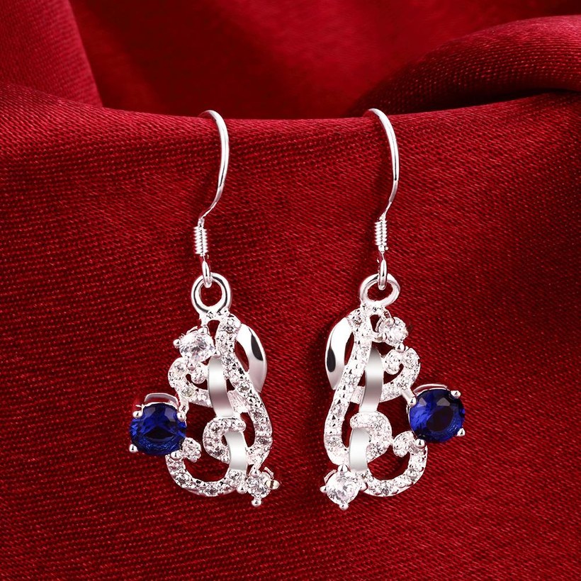 Wholesale Classic Silver Geometric Dangle Earring Blue crystal long Drop Earrings For Women Bridal Wedding Jewelry Gifts TGSPDE068 8