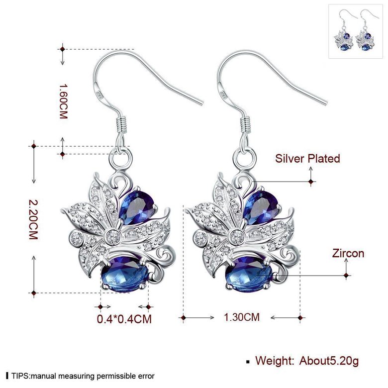 Wholesale Classic Silver Geometric Dangle Earring Blue crystal Drop Earrings For Women Bridal Wedding Jewelry Gifts TGSPDE074 0