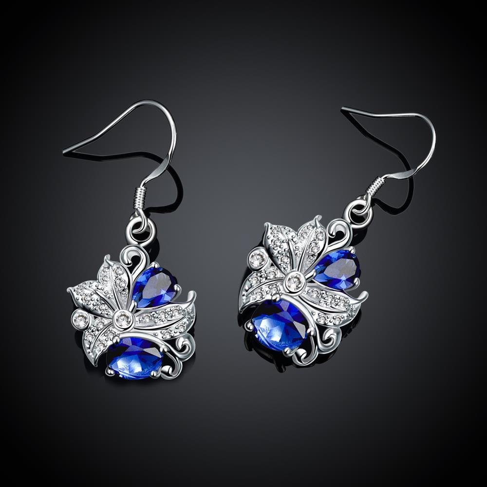 Wholesale Classic Silver Geometric Dangle Earring Blue crystal Drop Earrings For Women Bridal Wedding Jewelry Gifts TGSPDE074 1