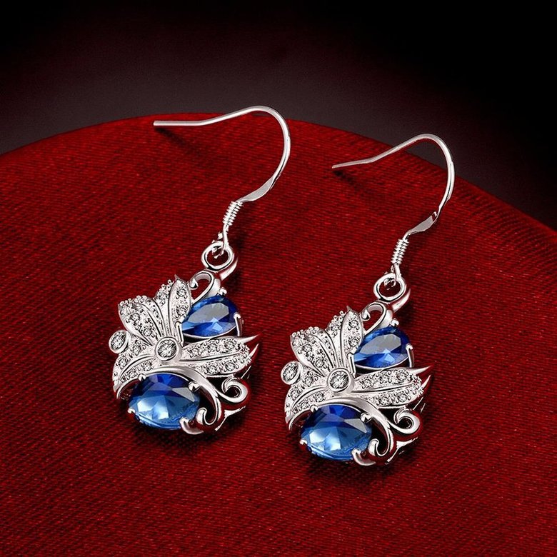 Wholesale Classic Silver Geometric Dangle Earring Blue crystal Drop Earrings For Women Bridal Wedding Jewelry Gifts TGSPDE074 2