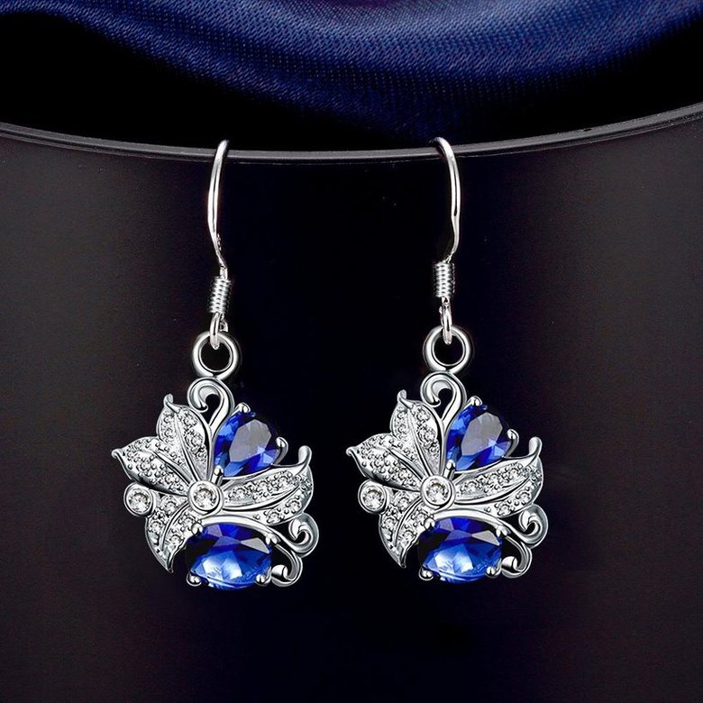 Wholesale Classic Silver Geometric Dangle Earring Blue crystal Drop Earrings For Women Bridal Wedding Jewelry Gifts TGSPDE074 3
