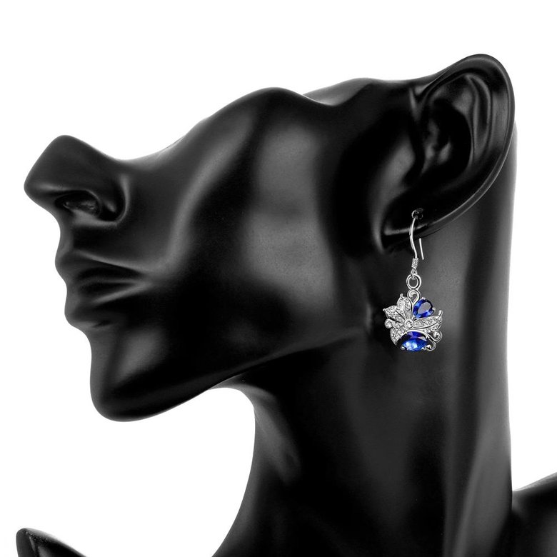 Wholesale Classic Silver Geometric Dangle Earring Blue crystal Drop Earrings For Women Bridal Wedding Jewelry Gifts TGSPDE074 4