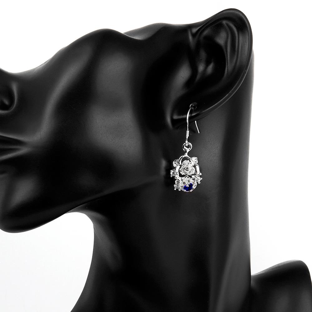 Wholesale Classic Silver Geometric Dangle Earring Blue crystal Drop Earrings For Women Bridal Wedding Jewelry Gifts TGSPDE077 0
