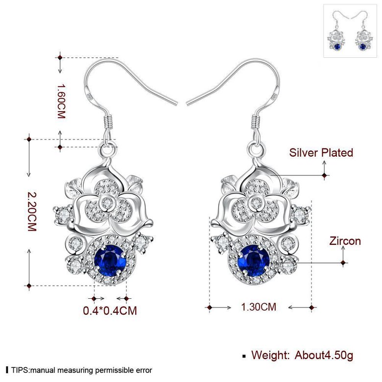Wholesale Classic Silver Geometric Dangle Earring Blue crystal Drop Earrings For Women Bridal Wedding Jewelry Gifts TGSPDE077 1