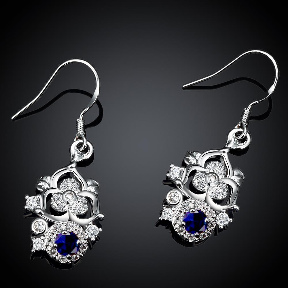 Wholesale Classic Silver Geometric Dangle Earring Blue crystal Drop Earrings For Women Bridal Wedding Jewelry Gifts TGSPDE077 2
