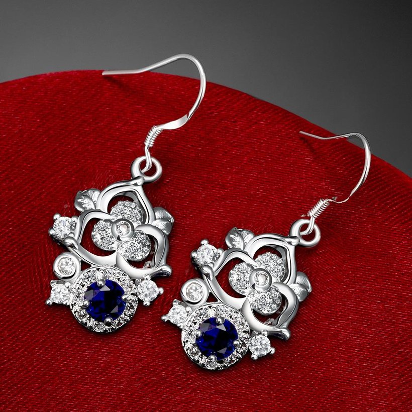 Wholesale Classic Silver Geometric Dangle Earring Blue crystal Drop Earrings For Women Bridal Wedding Jewelry Gifts TGSPDE077 3