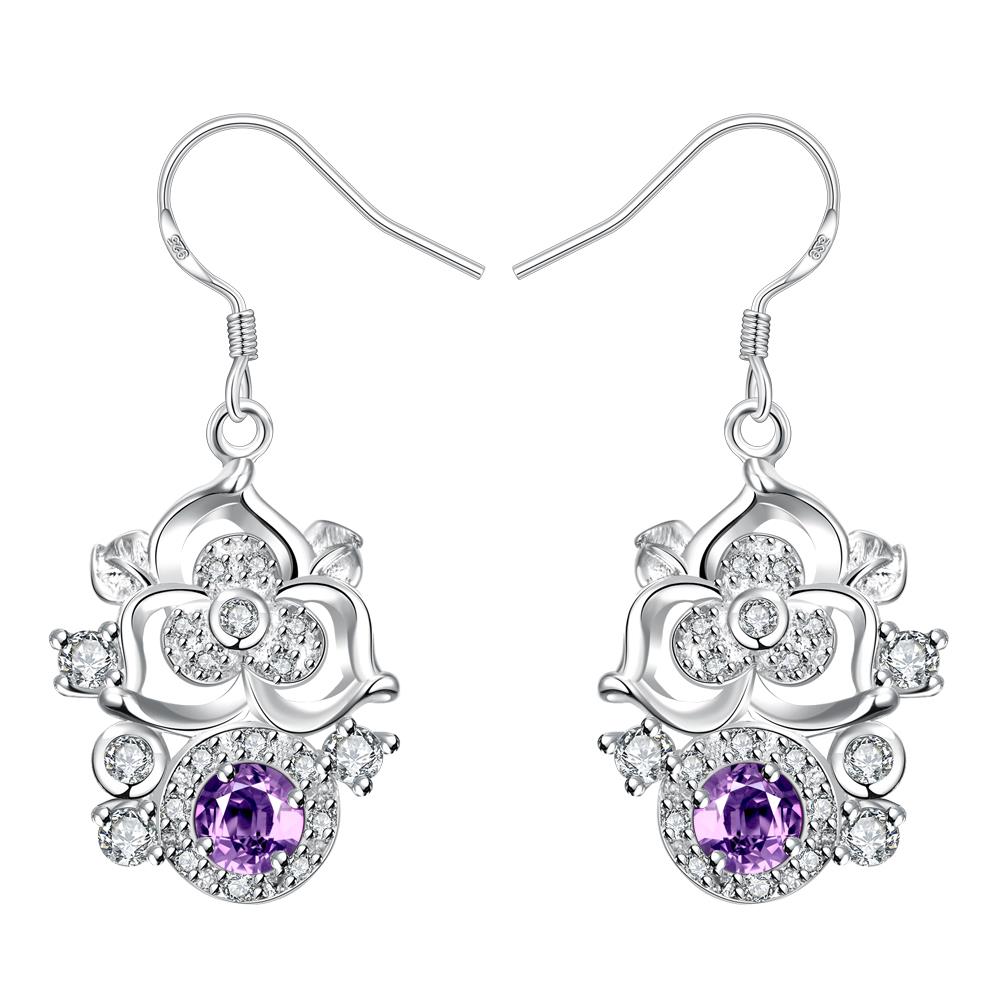Wholesale Classic Silver Geometric Dangle Earring Blue crystal Drop Earrings For Women Bridal Wedding Jewelry Gifts TGSPDE077 7