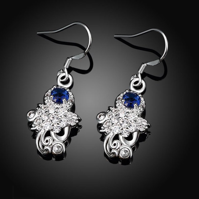 Wholesale Classic Silver Geometric Dangle Earring Blue crystal Drop Earrings For Women Bridal Wedding Jewelry Gifts TGSPDE095 1