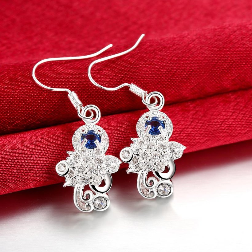 Wholesale Classic Silver Geometric Dangle Earring Blue crystal Drop Earrings For Women Bridal Wedding Jewelry Gifts TGSPDE095 2