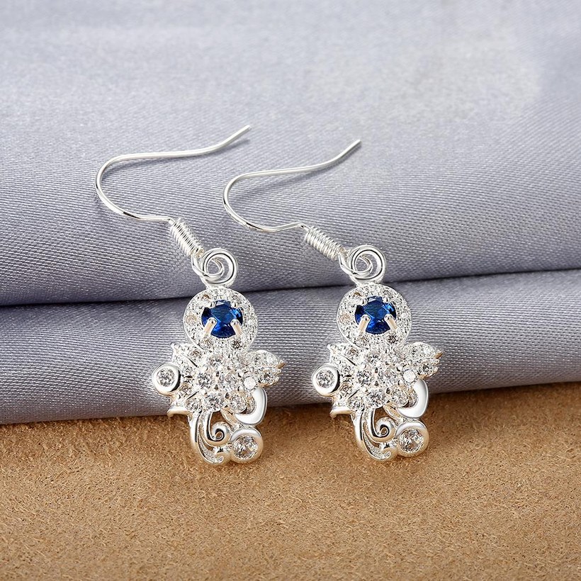 Wholesale Classic Silver Geometric Dangle Earring Blue crystal Drop Earrings For Women Bridal Wedding Jewelry Gifts TGSPDE095 3