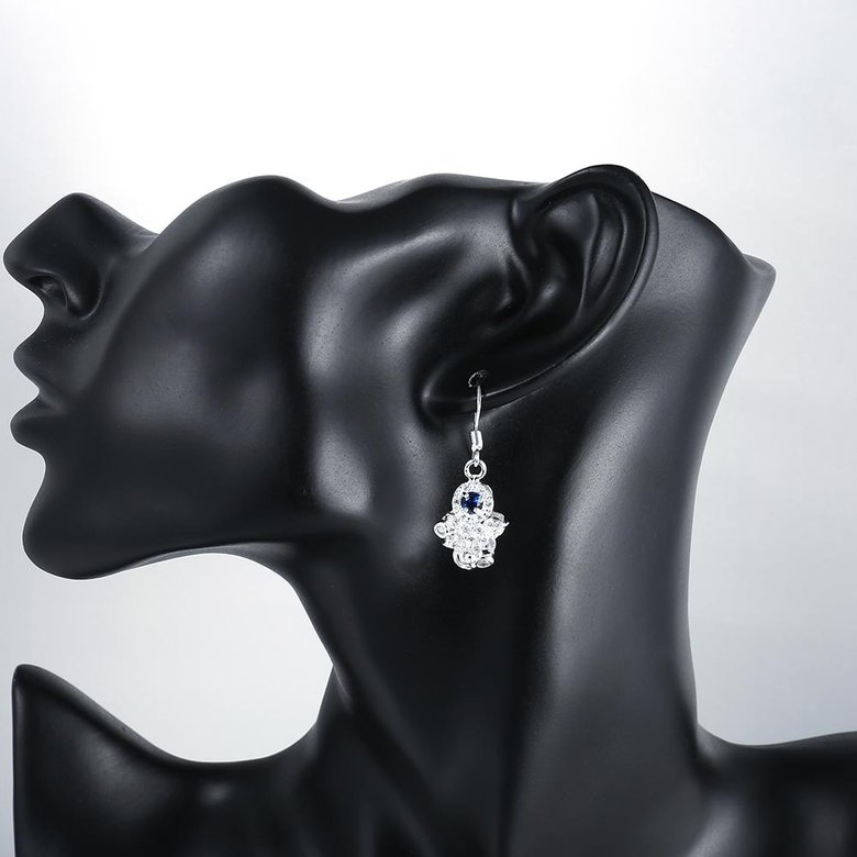 Wholesale Classic Silver Geometric Dangle Earring Blue crystal Drop Earrings For Women Bridal Wedding Jewelry Gifts TGSPDE095 4