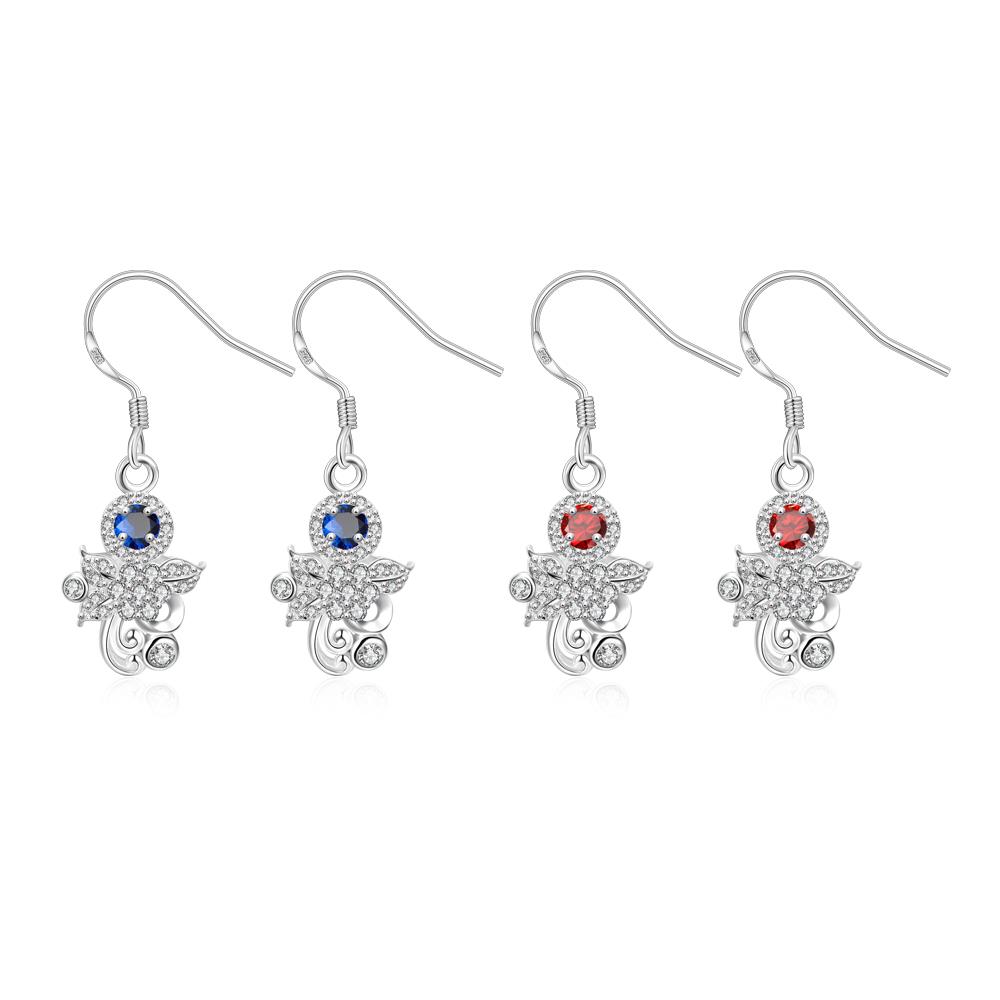 Wholesale Classic Silver Geometric Dangle Earring Blue crystal Drop Earrings For Women Bridal Wedding Jewelry Gifts TGSPDE095 5