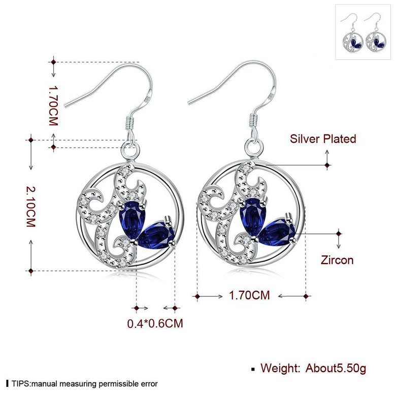 Wholesale Classic luxury Silver round Dangle Earring Blue crystal long Drop Earrings For Women Bridal Wedding Jewelry Gifts TGSPDE098 0