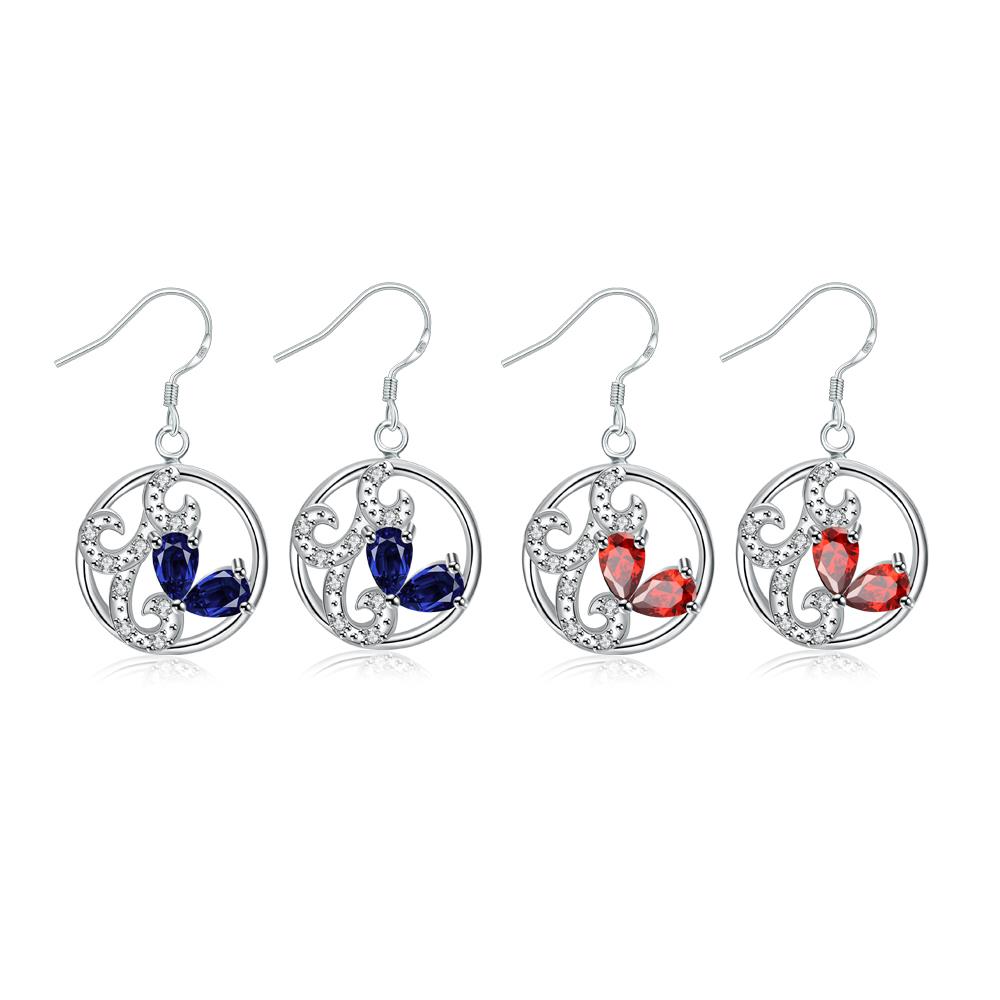 Wholesale Classic luxury Silver round Dangle Earring Blue crystal long Drop Earrings For Women Bridal Wedding Jewelry Gifts TGSPDE098 5