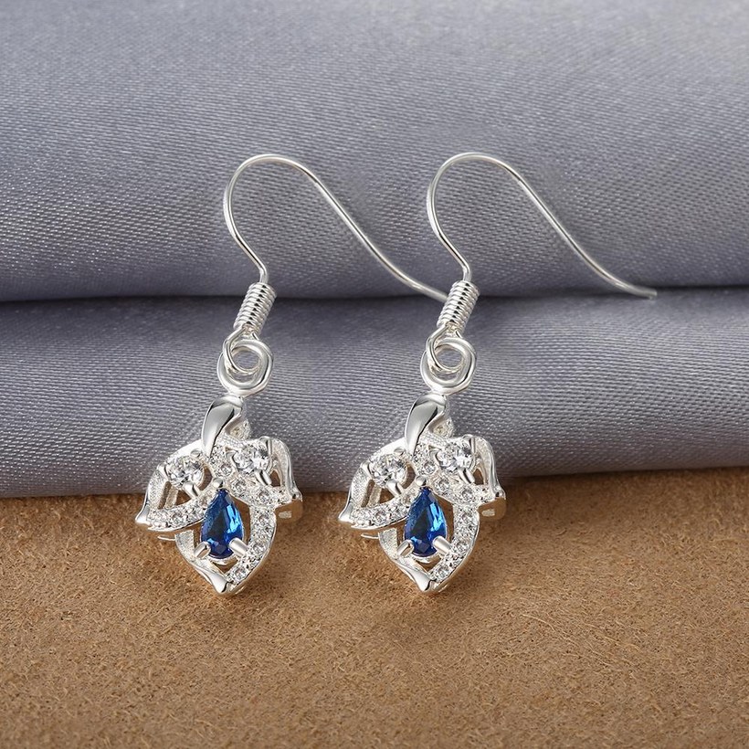 Wholesale Classic luxury Silver round Dangle Earring Blue crystal long Drop Earrings For Women Bridal Wedding Jewelry Gifts TGSPDE105 0