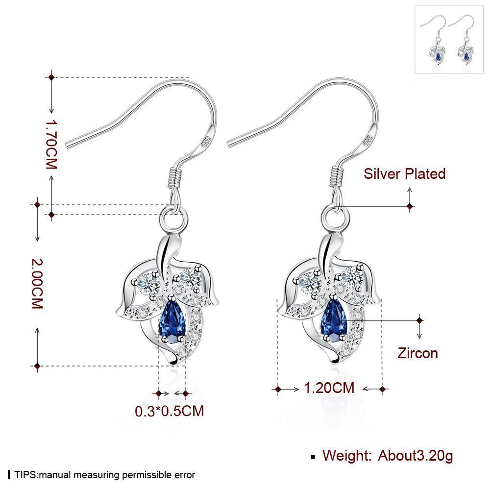 Wholesale Classic luxury Silver round Dangle Earring Blue crystal long Drop Earrings For Women Bridal Wedding Jewelry Gifts TGSPDE105 2