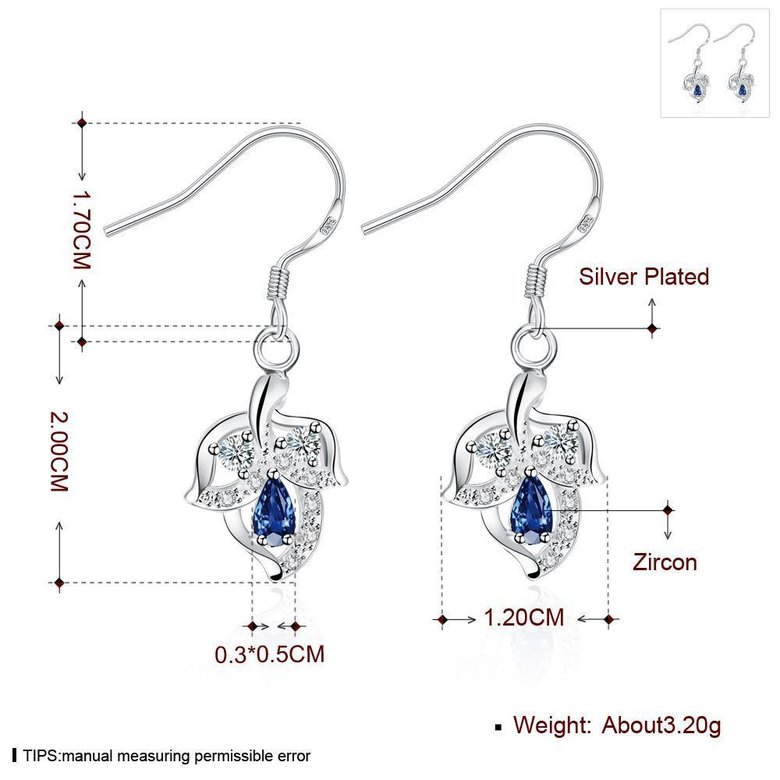 Wholesale Classic luxury Silver round Dangle Earring Blue crystal long Drop Earrings For Women Bridal Wedding Jewelry Gifts TGSPDE105 2