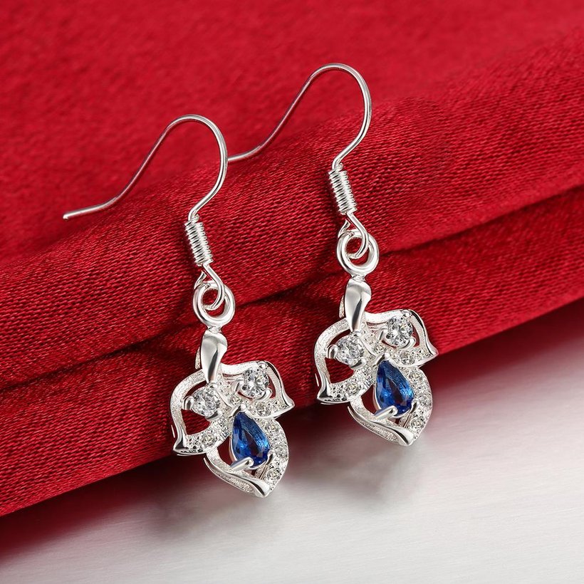 Wholesale Classic luxury Silver round Dangle Earring Blue crystal long Drop Earrings For Women Bridal Wedding Jewelry Gifts TGSPDE105 4