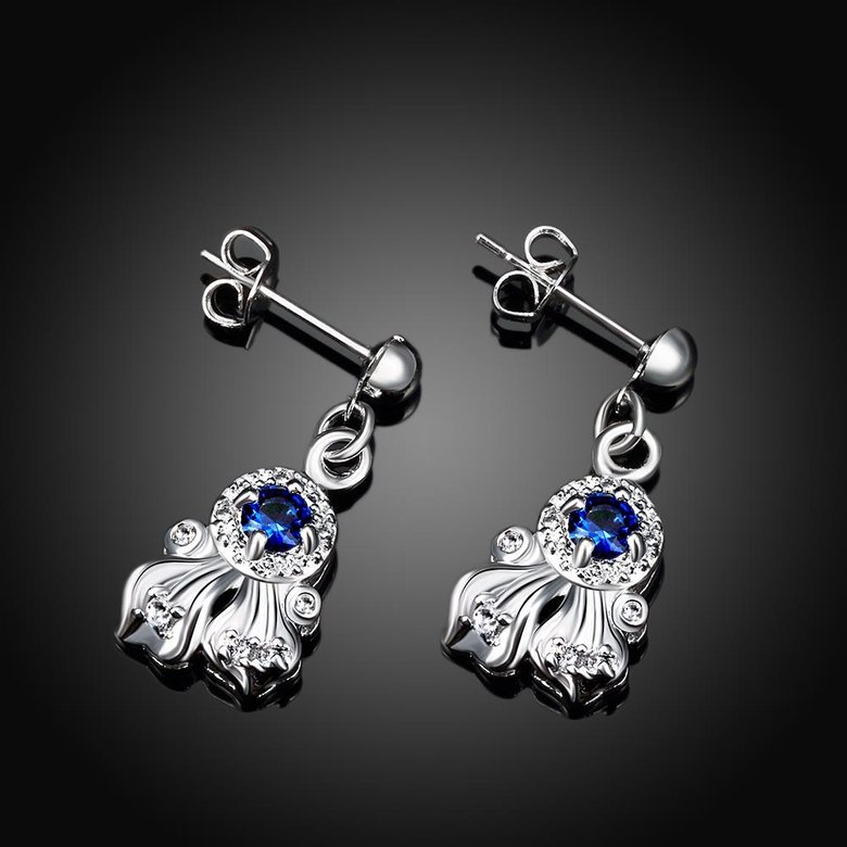 Wholesale Classic luxury Silver round Dangle Earring Blue crystal long Drop Earrings For Women Bridal Wedding Jewelry Gifts TGSPDE111 1