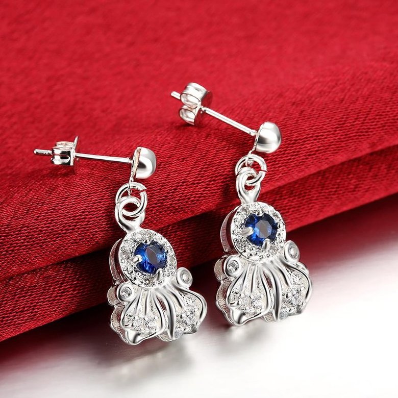 Wholesale Classic luxury Silver round Dangle Earring Blue crystal long Drop Earrings For Women Bridal Wedding Jewelry Gifts TGSPDE111 2