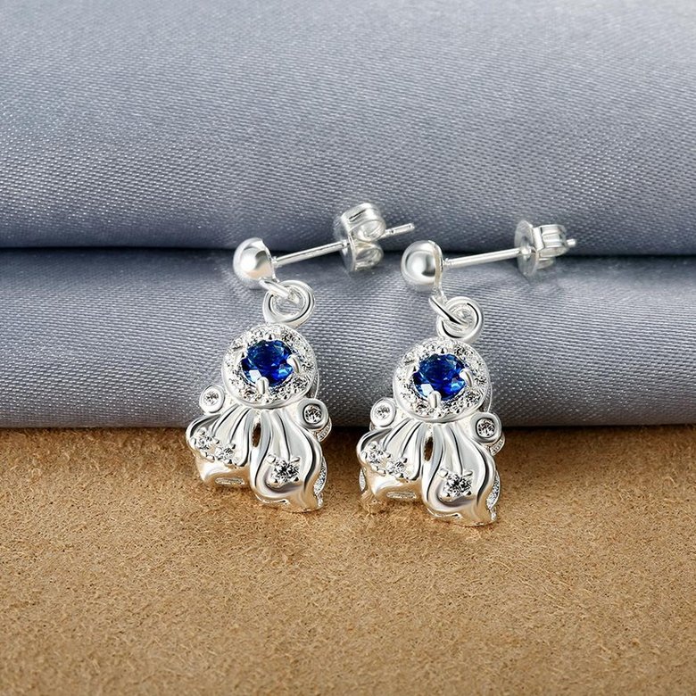 Wholesale Classic luxury Silver round Dangle Earring Blue crystal long Drop Earrings For Women Bridal Wedding Jewelry Gifts TGSPDE111 3
