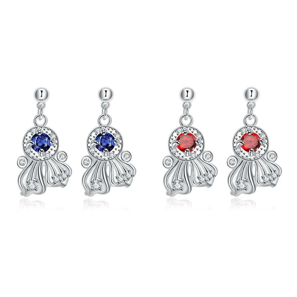 Wholesale Classic luxury Silver round Dangle Earring Blue crystal long Drop Earrings For Women Bridal Wedding Jewelry Gifts TGSPDE111 5