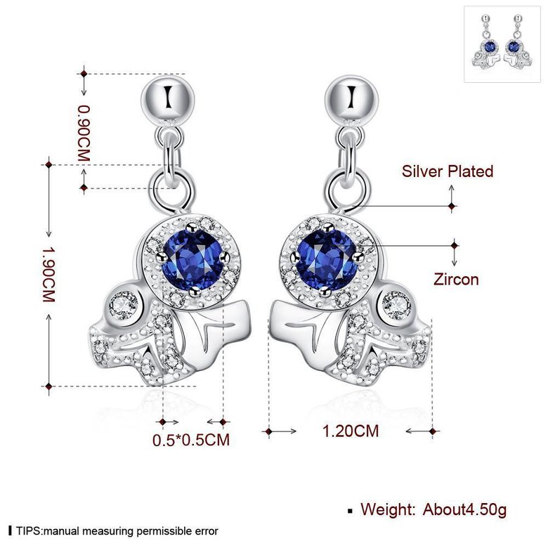 Wholesale Unique Art Silver CZ Dangle Earring Trendy blue crystal earring for party jewelry TGSPDE005 0
