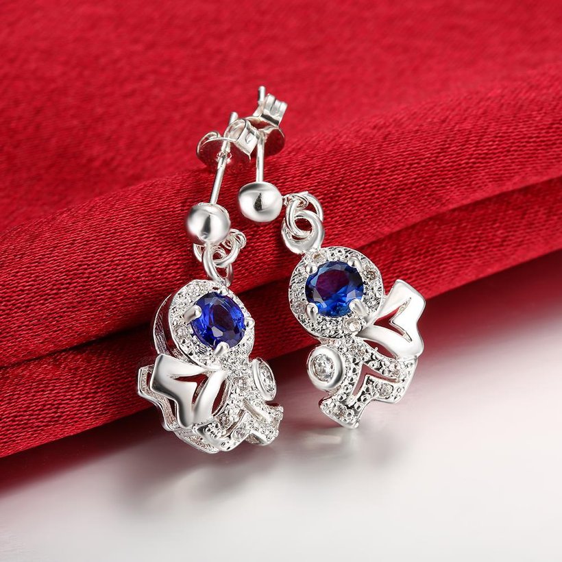 Wholesale Unique Art Silver CZ Dangle Earring Trendy blue crystal earring for party jewelry TGSPDE005 2