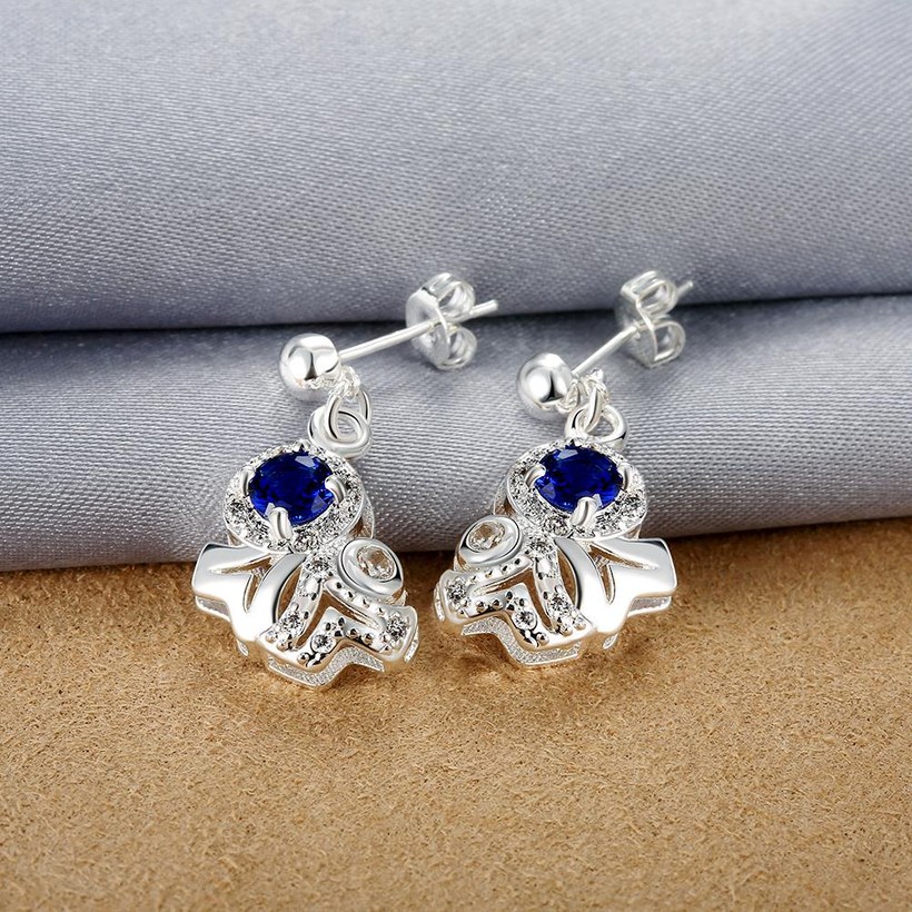 Wholesale Unique Art Silver CZ Dangle Earring Trendy blue crystal earring for party jewelry TGSPDE005 5