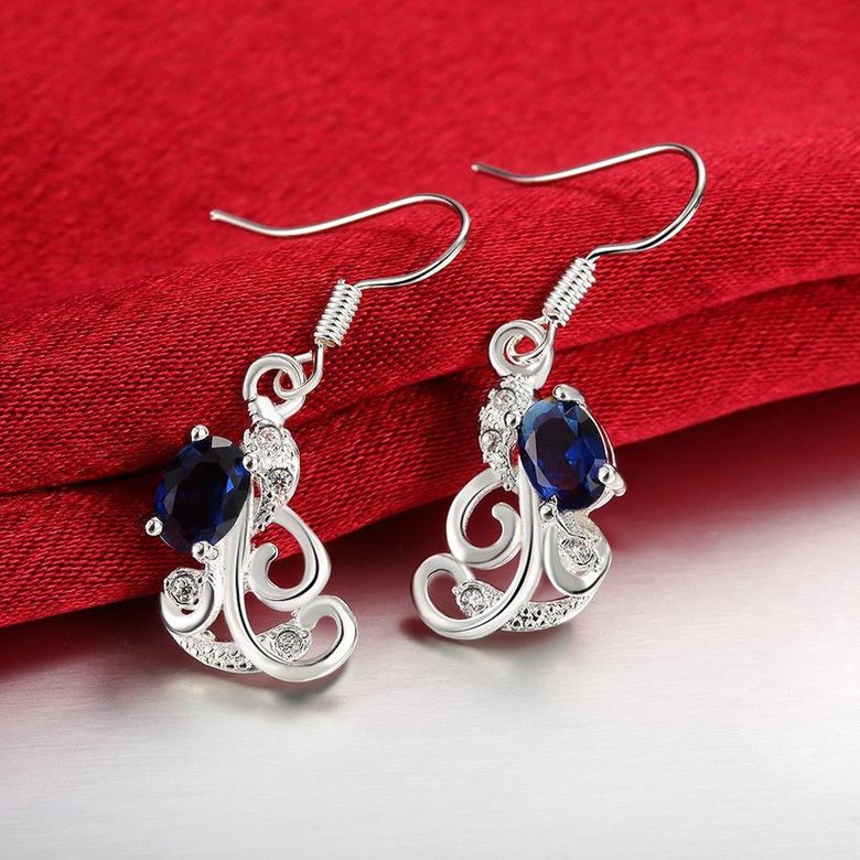 Wholesale Classic luxury Silver round Dangle Earring Blue crystal long Drop Earrings For Women Bridal Wedding Jewelry Gifts TGSPDE128 2
