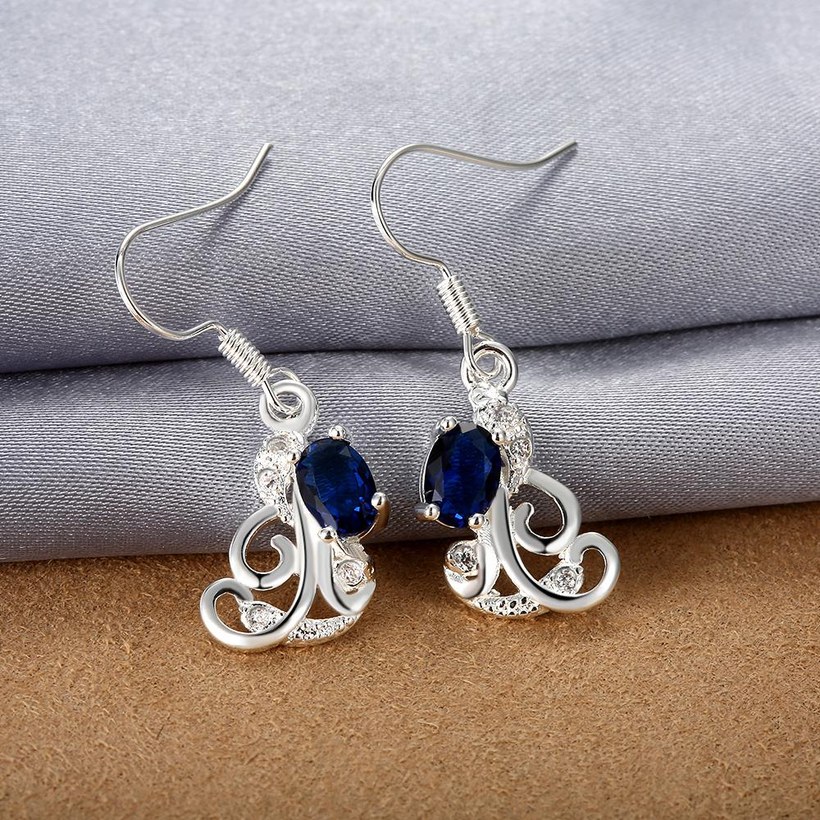 Wholesale Classic luxury Silver round Dangle Earring Blue crystal long Drop Earrings For Women Bridal Wedding Jewelry Gifts TGSPDE128 3