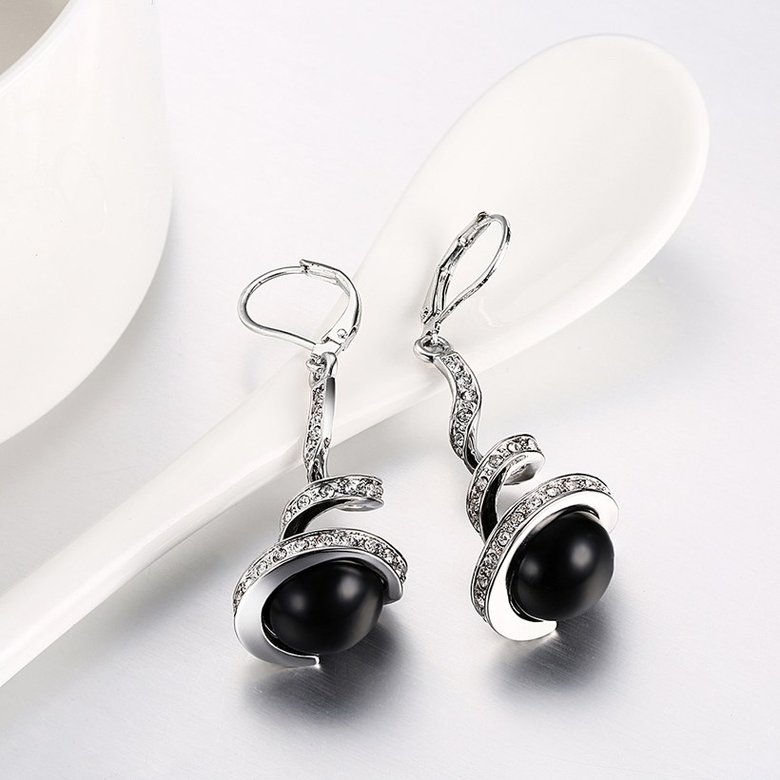 Wholesale Fashion freshwater black rice Pearl earrings for women silver plated zircon Revolving shape earrings wedding gift TGSPDE168 2