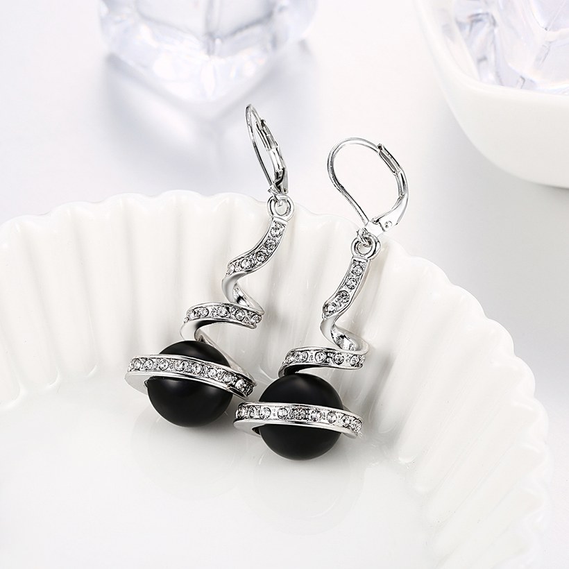 Wholesale Fashion freshwater black rice Pearl earrings for women silver plated zircon Revolving shape earrings wedding gift TGSPDE168 3