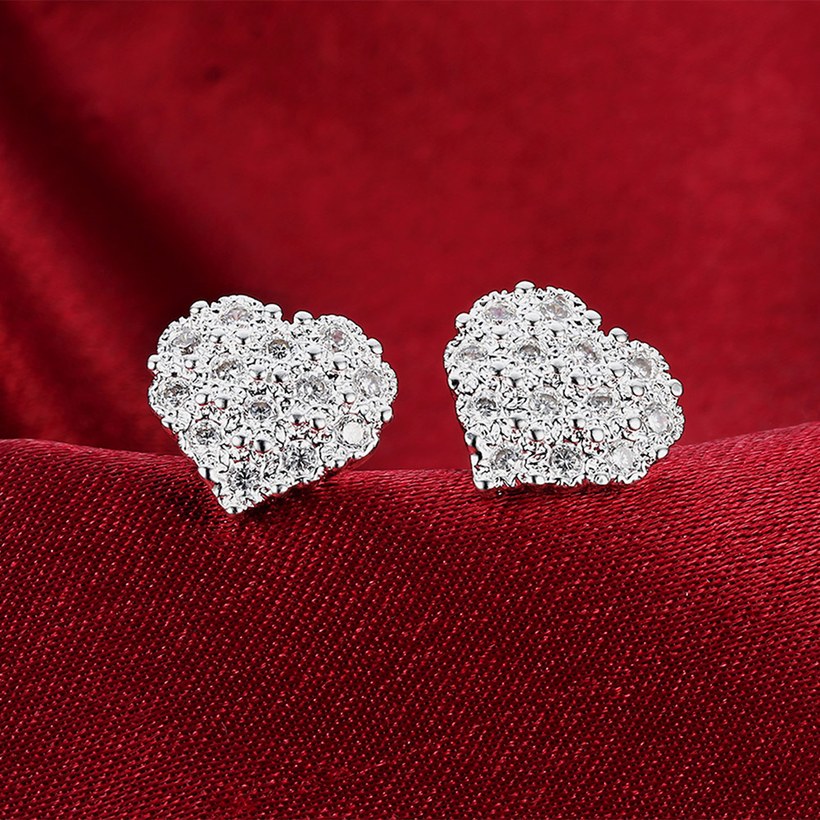 Wholesale Ladies Earrings Silver Plated Couple Earrings Love Cubic Zirconia Earrings Fashion Charm Jewelry Birthday Gift for Girlfriend TGSPE197 3