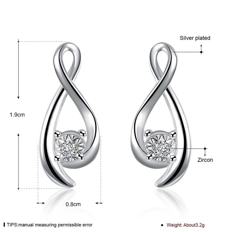 Wholesale Curve eight shape White CZ Fashion Silver Stud Earring For Women Making Fashion wedding party Gift TGSPE211 0