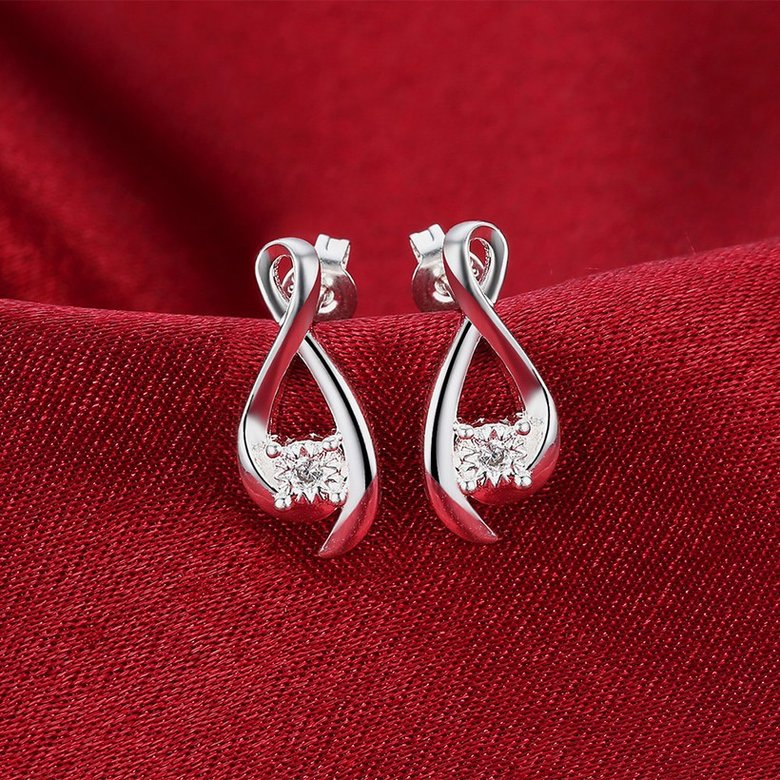 Wholesale Curve eight shape White CZ Fashion Silver Stud Earring For Women Making Fashion wedding party Gift TGSPE211 3