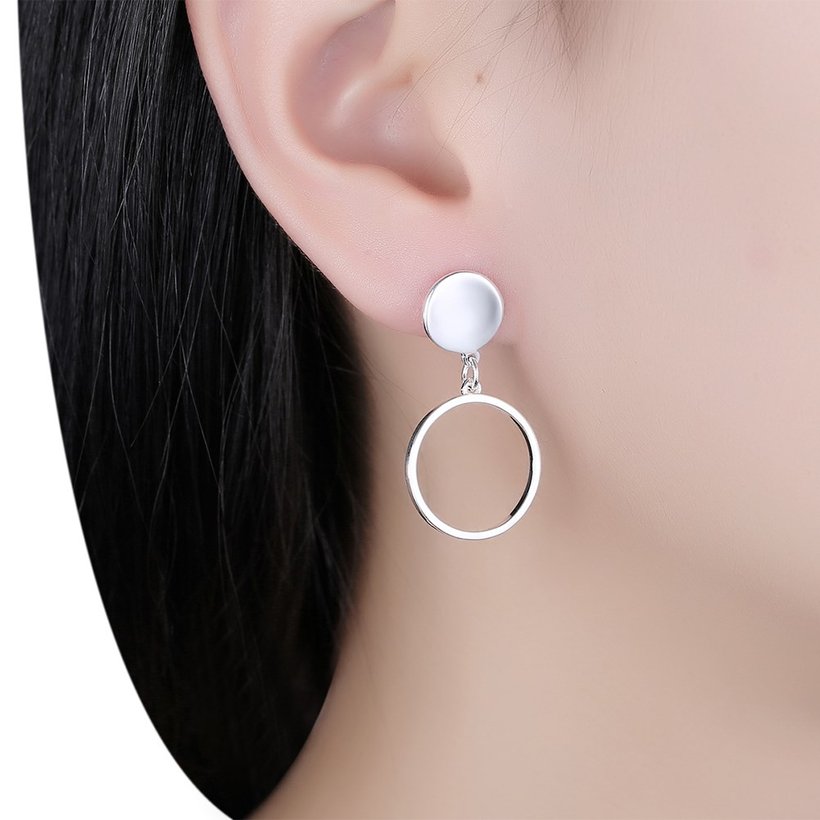 Wholesale Free Shipping Fashion simple Silver plated Geometric Round Stud Earrings For Women Beautiful Jewelry TGSPE044 0