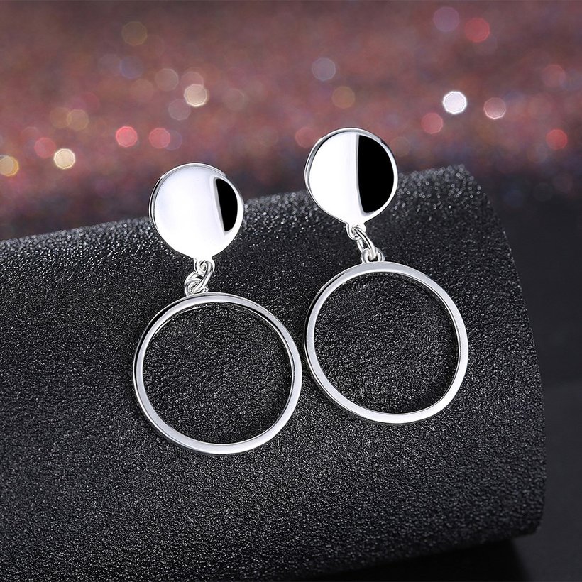 Wholesale Free Shipping Fashion simple Silver plated Geometric Round Stud Earrings For Women Beautiful Jewelry TGSPE044 2