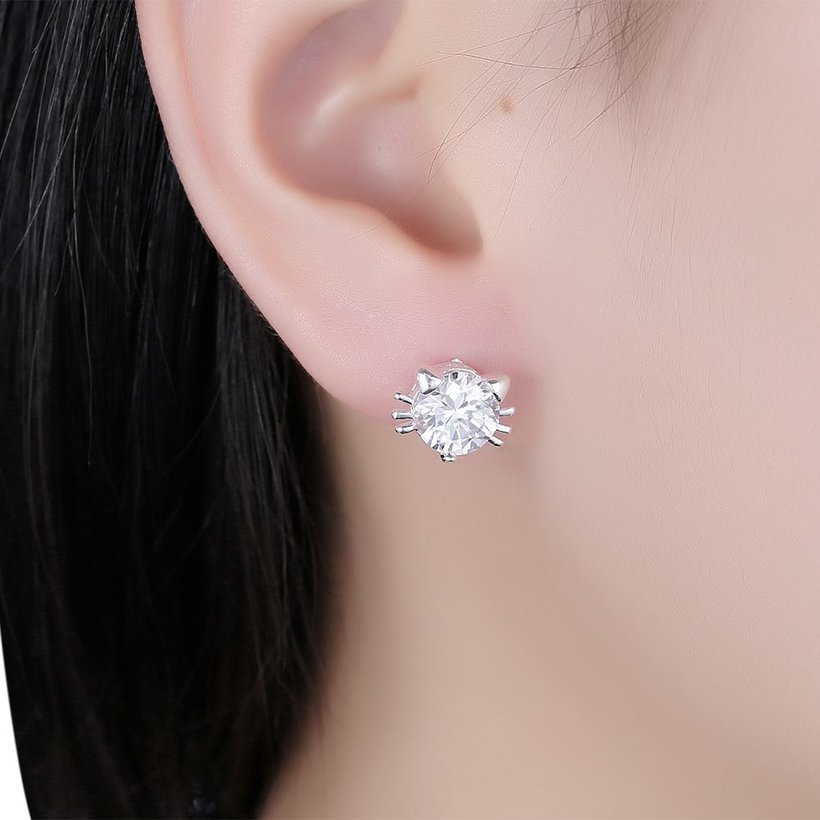 Wholesale Cute Cat Stud Earrings for Women Silver plated Minimalist Animal Ear Studs Engagement Statement Jewelry TGSPE048 0