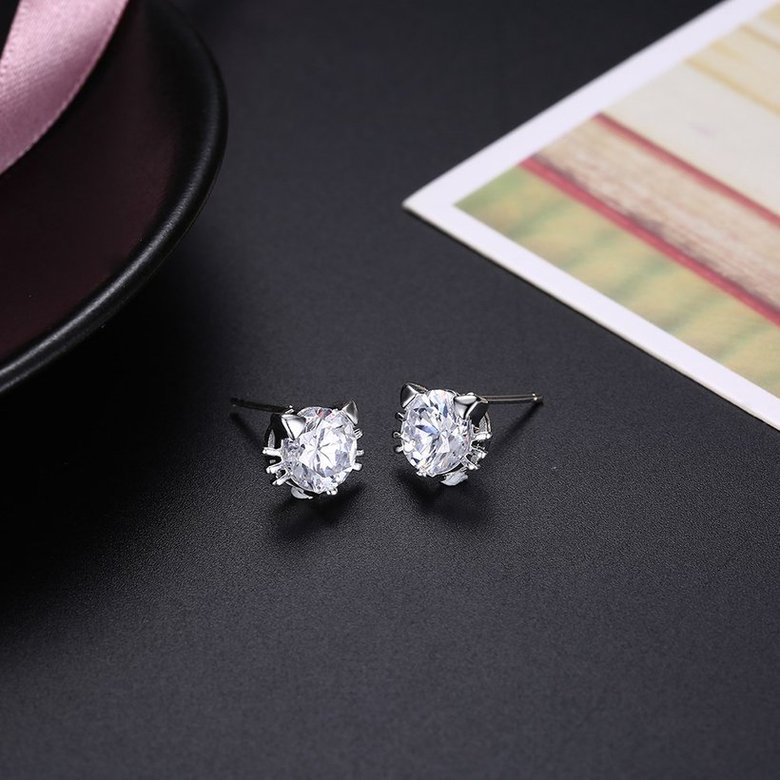Wholesale Cute Cat Stud Earrings for Women Silver plated Minimalist Animal Ear Studs Engagement Statement Jewelry TGSPE048 1