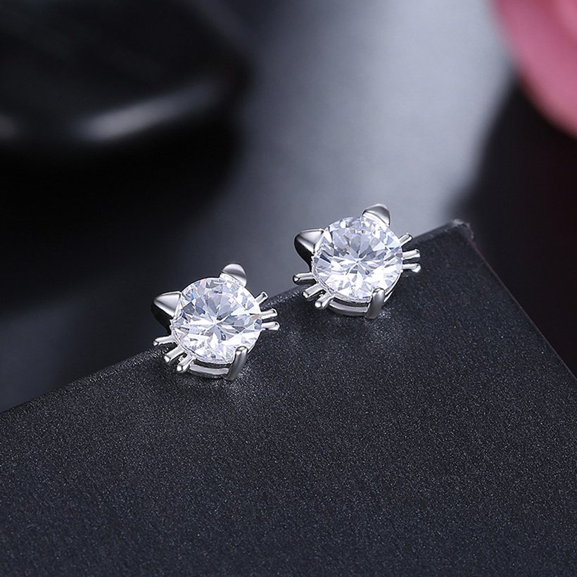 Wholesale Cute Cat Stud Earrings for Women Silver plated Minimalist Animal Ear Studs Engagement Statement Jewelry TGSPE048 2