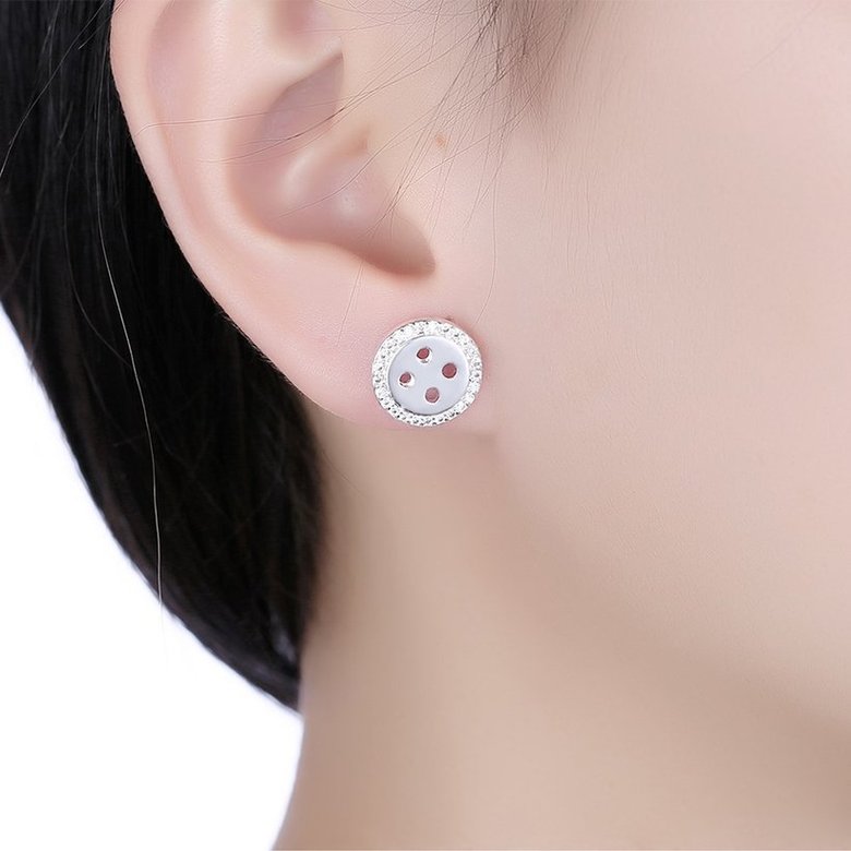 Wholesale Fashion Fastener Round CZ Stud Earring Free Shipping Silver plated Geometric Round Stud Earrings For Women Beautiful Jewelry TGSPE055 0